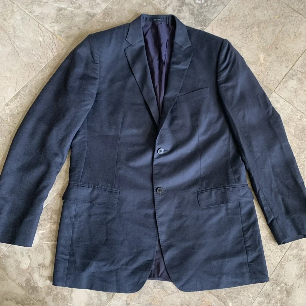 Z Zegna City Two Button Blazer Men Size 50L Navy Wool Silk Linen Blend Mexico